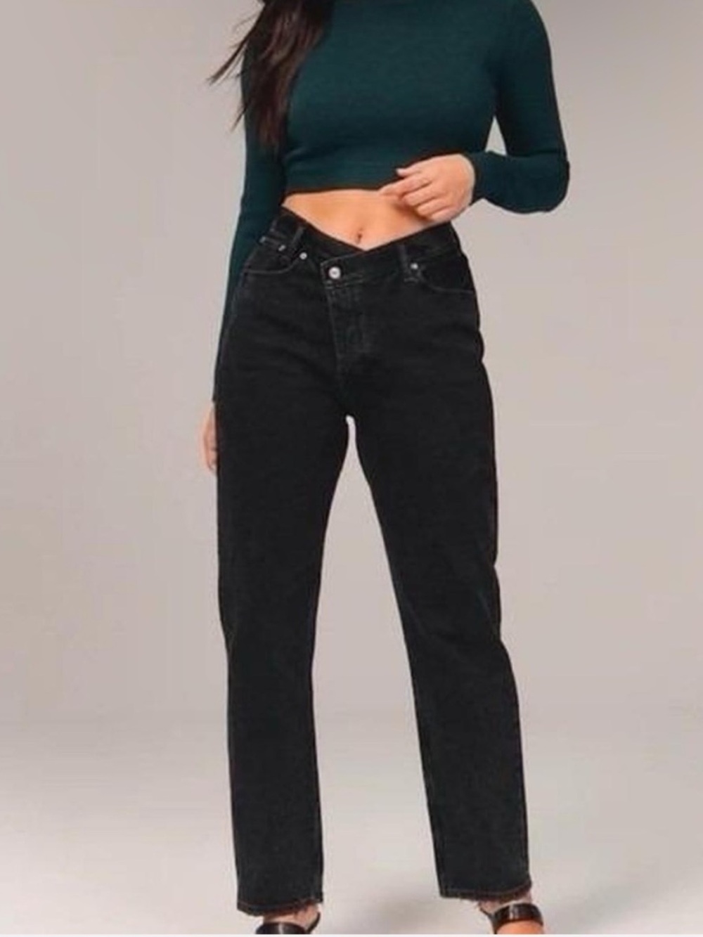 Abercrombie & Fitch The Dad Hi Rise Black High-Rise Straight Jeans Curve Love